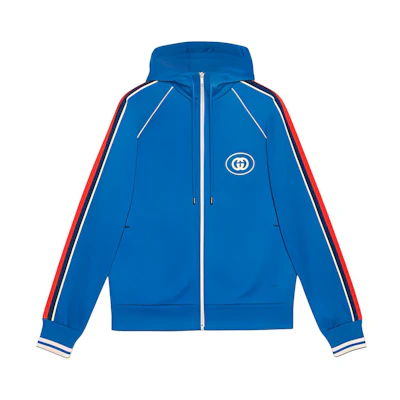 Gucci FW22 Color-Block Striped Logo Knit Zip Jacket - Blue 698426-XJEES-4658