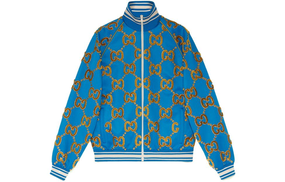 Gucci FW22 Colorblock Logo Print Blue Casual Knit Long-Sleeve Jacket Men 695984-XJEER-4537