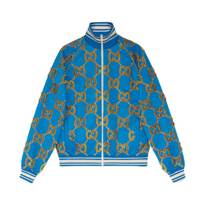 Gucci FW22 Colorblock Logo Print Blue Casual Knit Long-Sleeve Jacket Men 695984-XJEER-4537