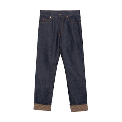 Gucci FW22 Colorblock Mid-Waist Loose Denim Jeans in Dark Blue 700949-XDB1Z-4759