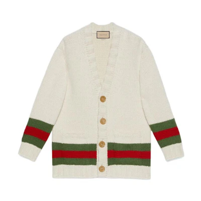 Gucci FW22 Colorblock Striped V-Neck Knit Cardigan Beige 706735-XKCJ4-9146