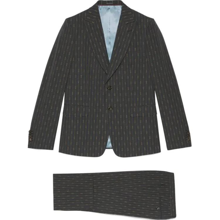 Gucci FW22 Deep Gray Patterned Slim Fit Casual Long Sleeve Suit 694600-ZAITQ-1057