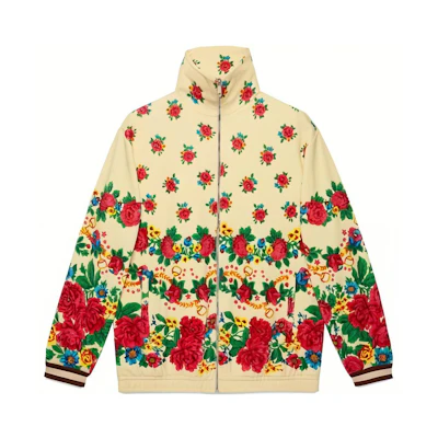 Gucci FW22 Floral Print Ribbed Knit Long-Sleeve Jacket Beige 574152-XJA8Z-9376