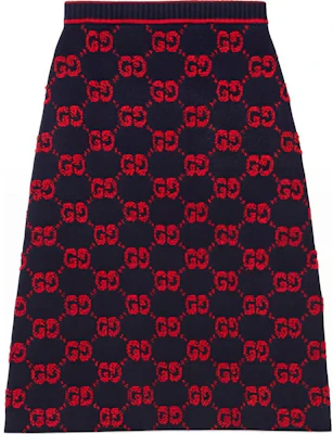 GUCCI 2022秋冬系列GG提花高腰中长裙蓝红色. 713301-XKCNA-4668 Buy GUCCI 2022秋冬系列GG提花高腰中长裙蓝红色. 713301-XKCNA-4668