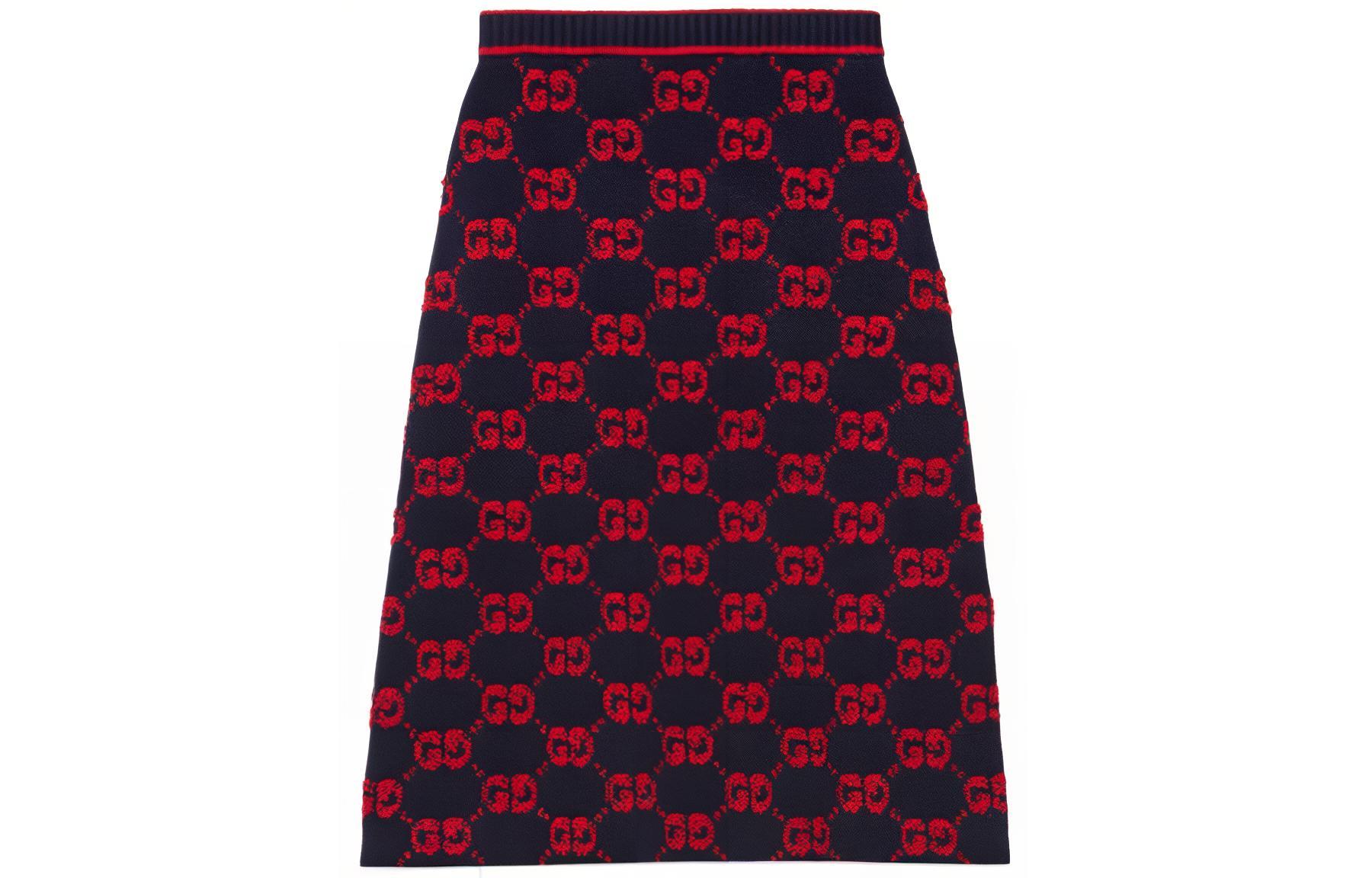 Order GUCCI 2022秋冬系列GG提花高腰中长裙蓝红色. 713301-XKCNA-4668