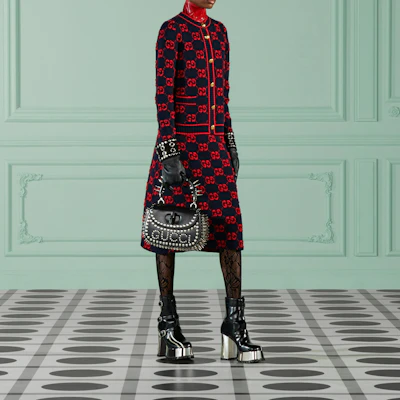 GUCCI 2022秋冬系列GG提花高腰中长裙蓝红色. 713301-XKCNA-4668 Shop GUCCI 2022秋冬系列GG提花高腰中长裙蓝红色. 713301-XKCNA-4668