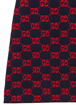 GUCCI 2022秋冬系列GG提花高腰中长裙蓝红色. 713301-XKCNA-4668 Details for GUCCI 2022秋冬系列GG提花高腰中长裙蓝红色. 713301-XKCNA-4668