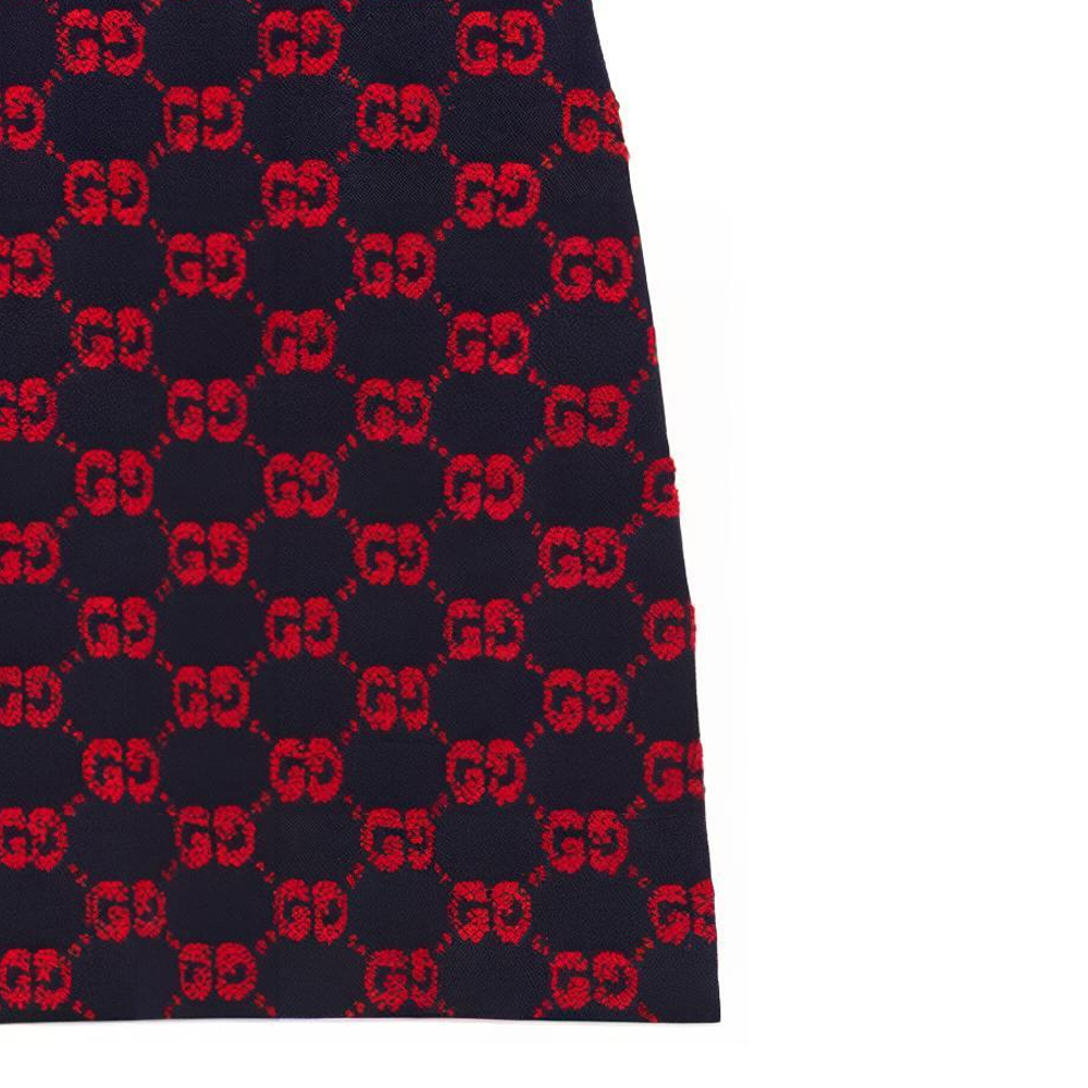 Sizing GUCCI 2022秋冬系列GG提花高腰中长裙蓝红色. 713301-XKCNA-4668