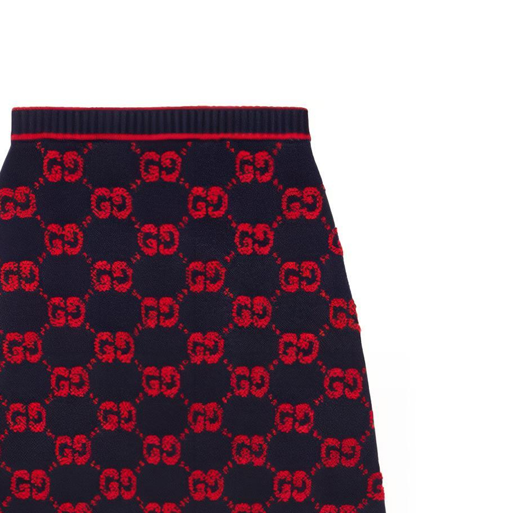 Cheap GUCCI 2022秋冬系列GG提花高腰中长裙蓝红色. 713301-XKCNA-4668