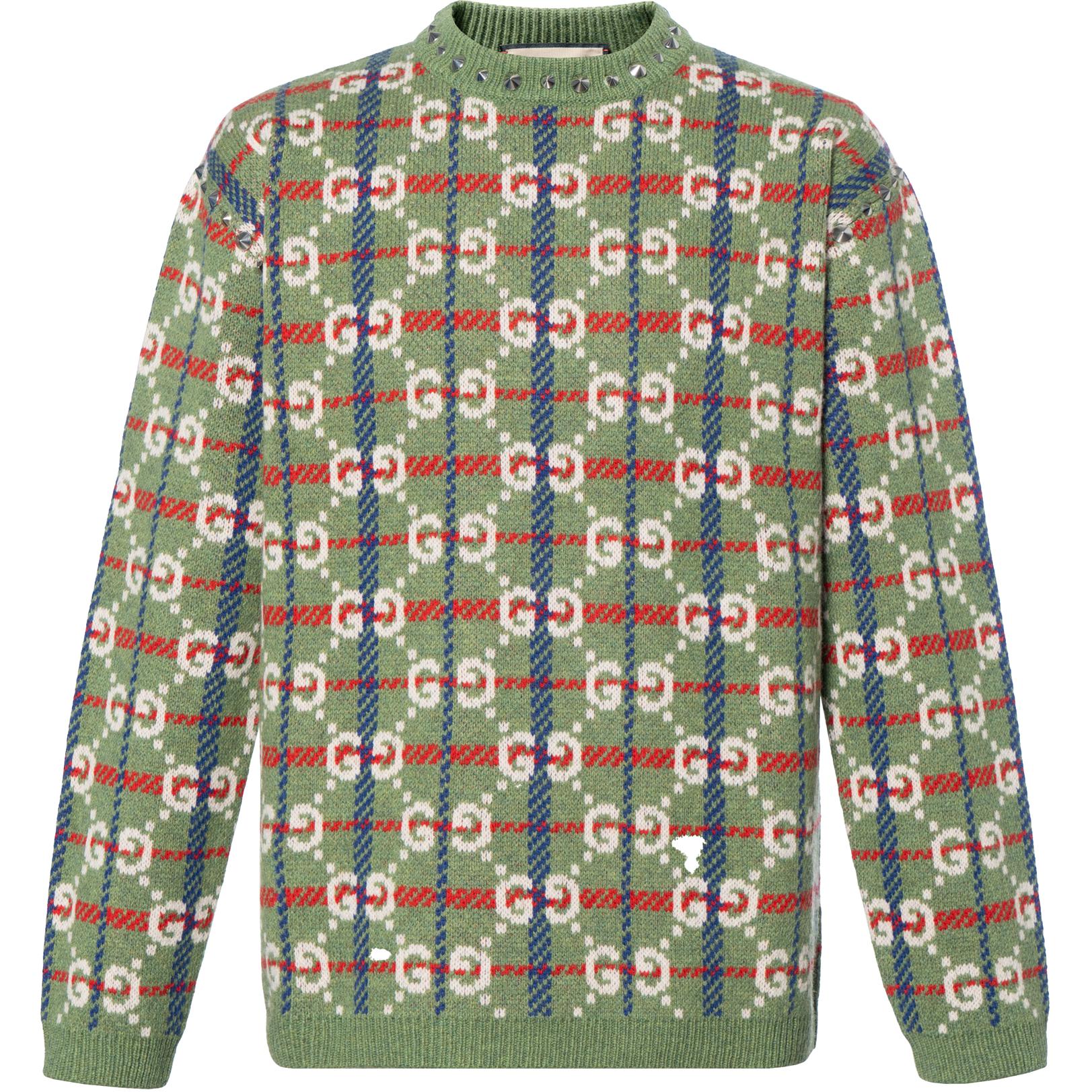 Gucci FW22 Green Alphabet Diamond Knit Crewneck Sweater 713571-XKCOZ-3465