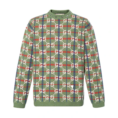 Gucci FW22 Green Alphabet Diamond Knit Crewneck Sweater 713571-XKCOZ-3465