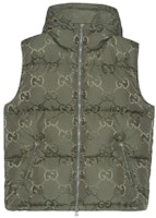 GUCCI FW22 Green Logo Print Zip-Up Hooded Down Vest for Men. 698715-Z8A53-3175 GUCCI FW22 Green Logo Print Zip-Up Hooded Down Vest for Men. 698715-Z8A53-3175