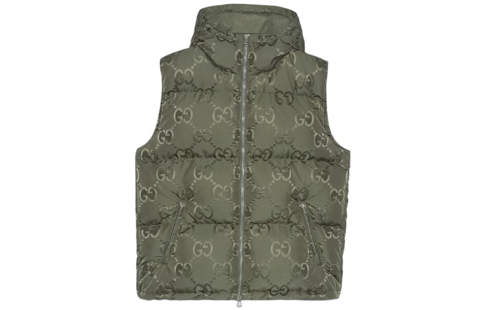 Order GUCCI 2022秋冬男士绿色Logo印花连帽羽绒马甲夹克 698715-Z8A53-3175