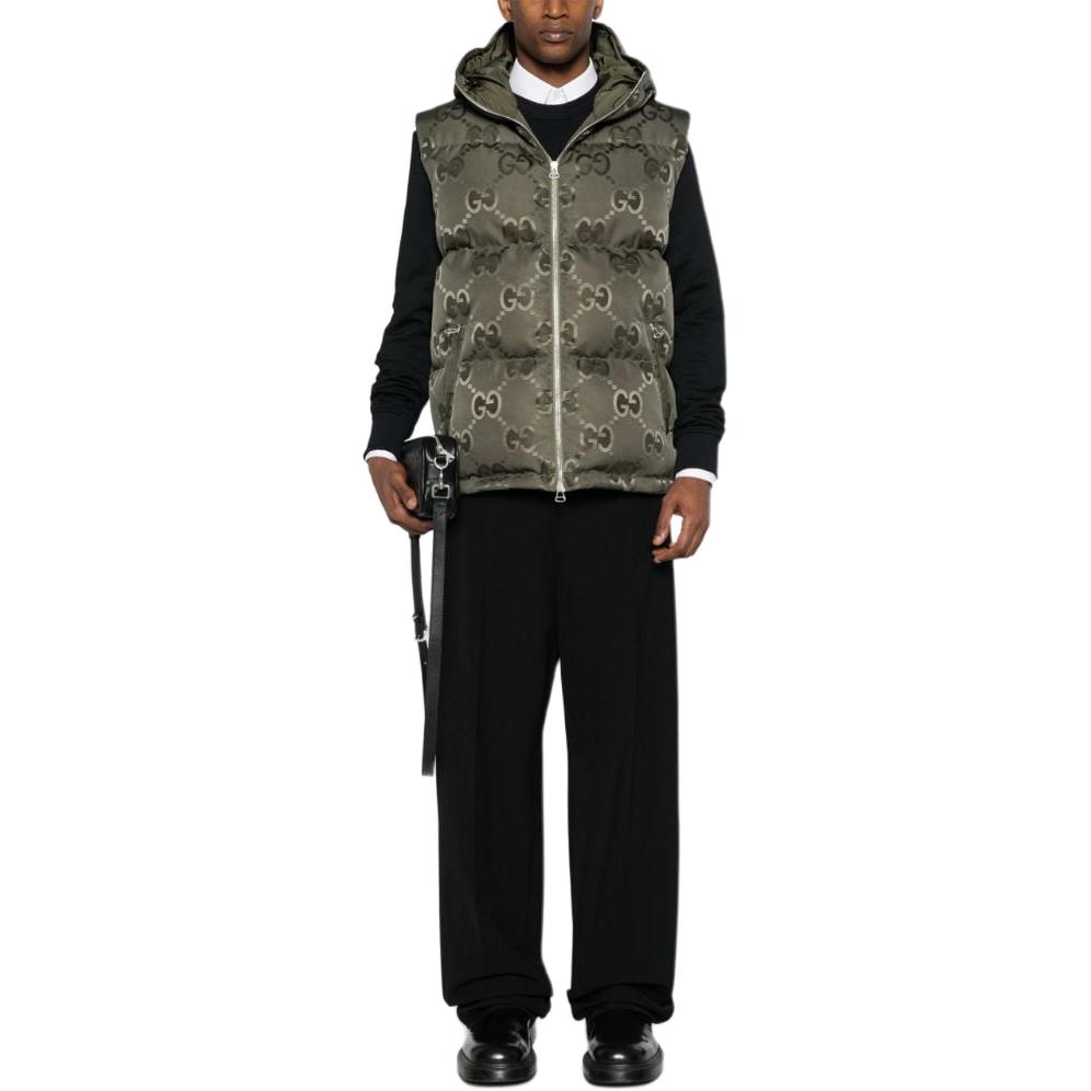 Purchase GUCCI 2022秋冬男士绿色Logo印花连帽羽绒马甲夹克 698715-Z8A53-3175