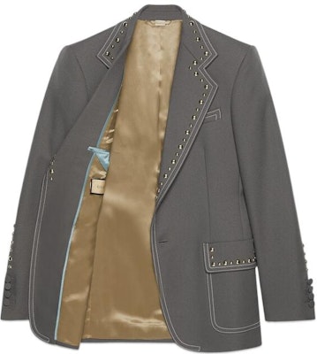 GUCCI FW22 Grey Single-Breasted Studded Long-Sleeve Blazer Jacket Men 710897-ZAKGX-1101 Lookbook GUCCI FW22 Grey Single-Breasted Studded Long-Sleeve Blazer Jacket Men 710897-ZAKGX-1101