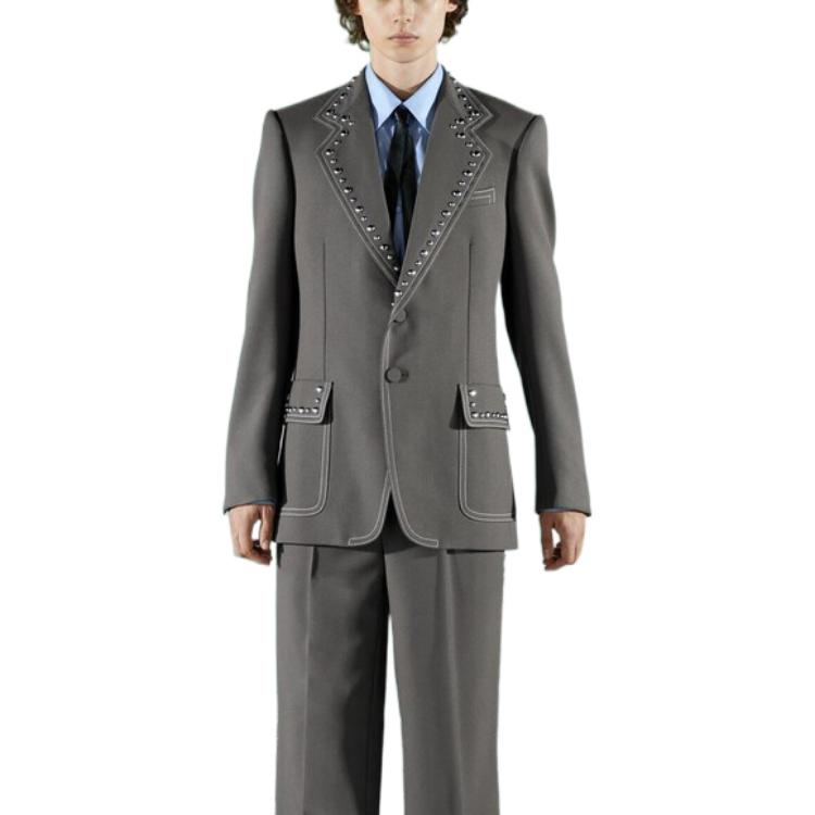 Shop GUCCI FW22 Grey Single-Breasted Studded Long-Sleeve Blazer Jacket Men 710897-ZAKGX-1101