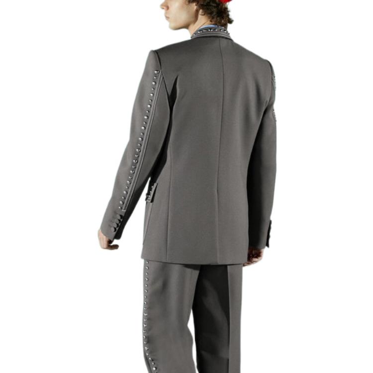 Purchase GUCCI FW22 Grey Single-Breasted Studded Long-Sleeve Blazer Jacket Men 710897-ZAKGX-1101