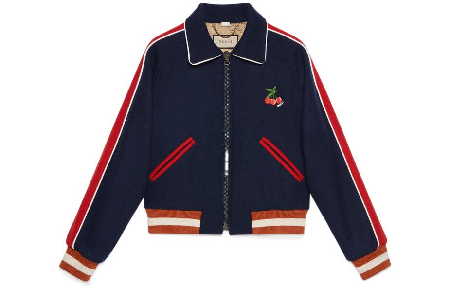 Gucci FW22 HA HA HA Special Edition Navy Jacket with Cherry Letter Pattern 713555-ZAK5G-4560