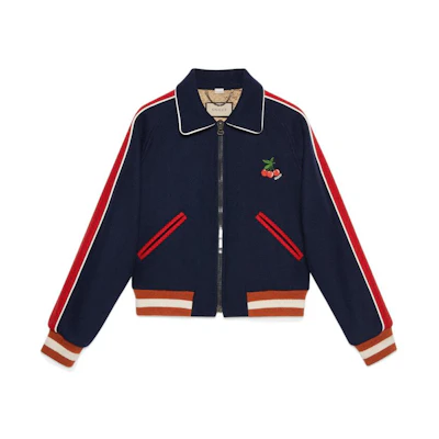 Gucci FW22 HA HA HA Special Edition Navy Jacket with Cherry Letter Pattern 713555-ZAK5G-4560