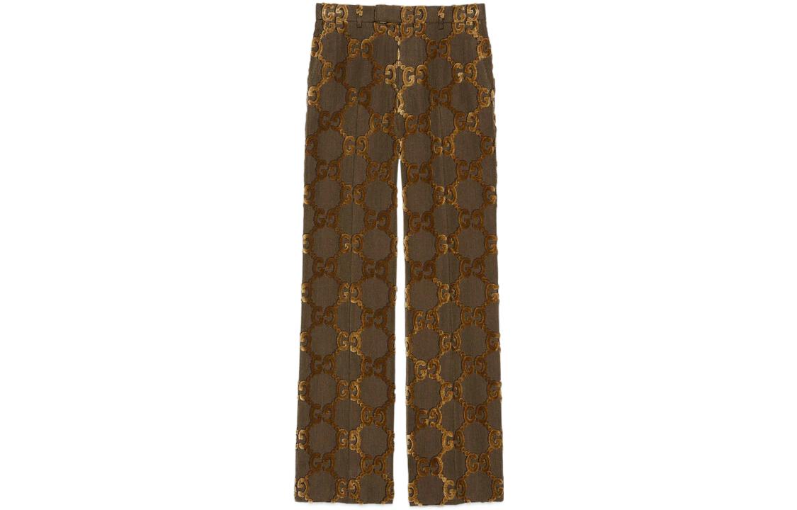 Gucci FW22 High-Waist Straight-Leg Logo Jacquard Pants Khaki Men 672087-ZAJIK-9742
