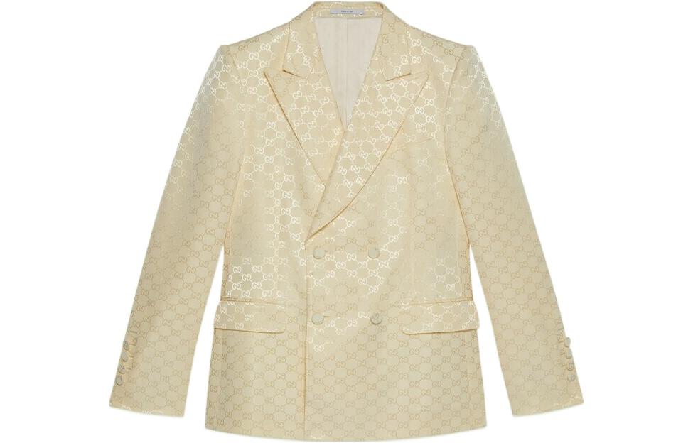 Gucci FW22 Ivory White Double-Breasted GG Blazer Jacket 698737-ZAHMD-9065