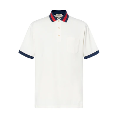 Gucci FW22 Lido Striped Collar Pique Polo Shirt Men White 701735-XJELJ-9750