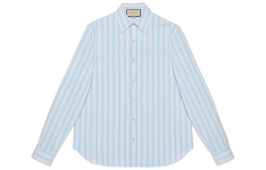Gucci FW22 Light Blue Color-block Striped Loose Fit Shirt 703396-ZAJTL-4482
