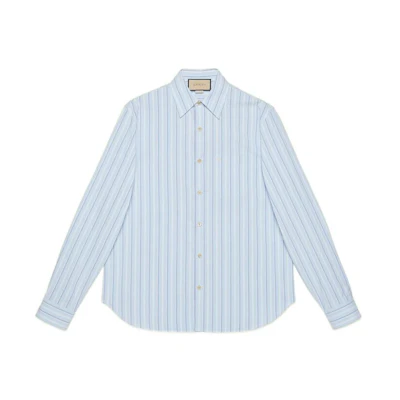 Gucci FW22 Light Blue Color-block Striped Loose Fit Shirt 703396-ZAJTL-4482