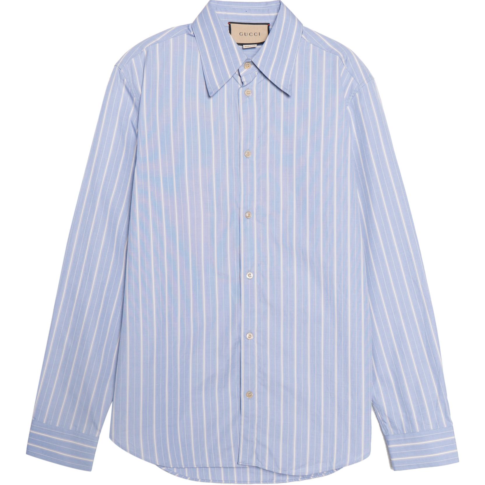 Gucci FW22 Light Blue Striped Point Collar Button-Up Shirt 694238-ZAG3T-4047