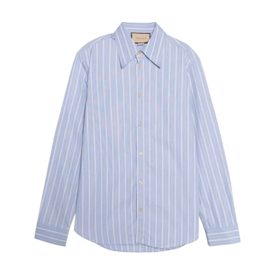 Gucci FW22 Light Blue Striped Point Collar Button-Up Shirt 694238-ZAG3T-4047