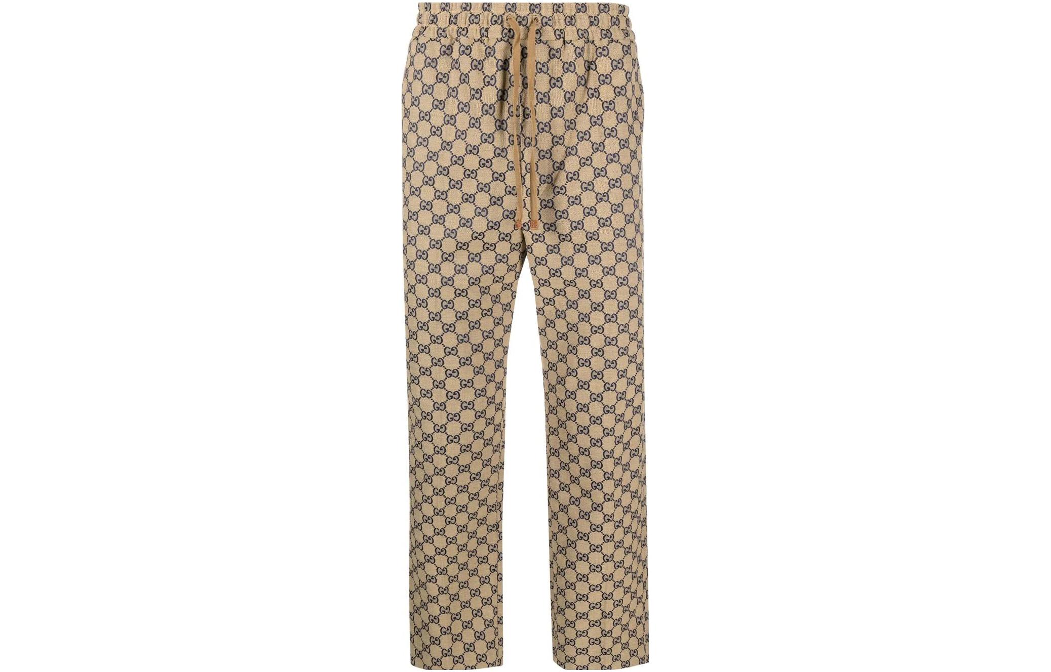 Gucci FW22 Logo Print Drawstring Straight-Leg Cropped Pants Brown 698725-Z8A1M-9078