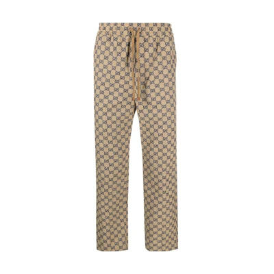 Gucci FW22 Logo Print Drawstring Straight-Leg Cropped Pants Brown 698725-Z8A1M-9078