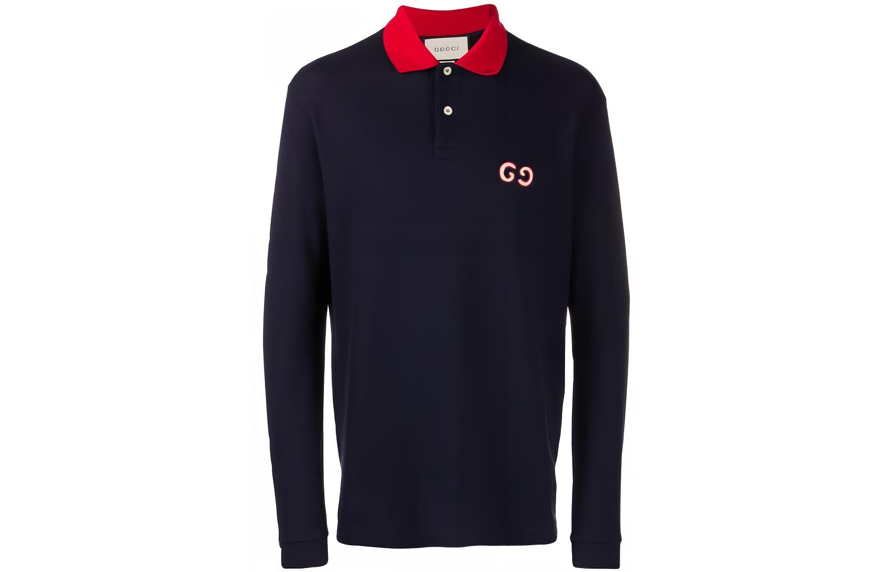 Gucci FW22 Logo Print Long Sleeve Polo Shirt Midnight Blue 573258-XJA6C-4062