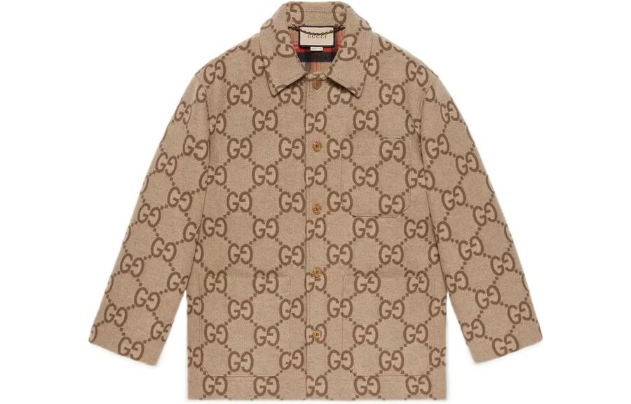 Gucci FW22 Logo Print Single-Breasted Jacket Beige Outerwear 694154-ZAIT6-2183