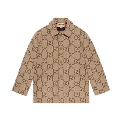 Gucci FW22 Logo Print Single-Breasted Jacket Beige Outerwear 694154-ZAIT6-2183