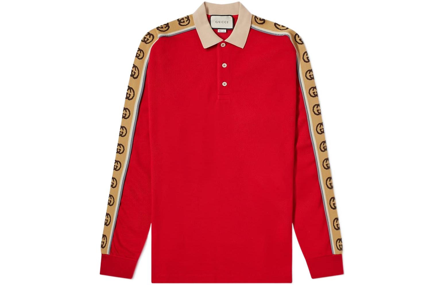 Gucci FW22 Logo Trim Contrasting Collar Red Long Sleeve Polo Shirt 598955-XJB0Q-6057