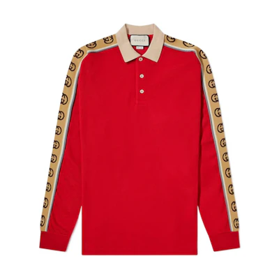 Gucci FW22 Logo Trim Contrasting Collar Red Long Sleeve Polo Shirt 598955-XJB0Q-6057