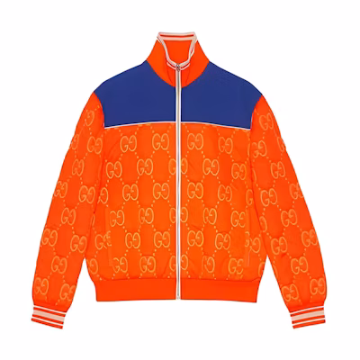 Gucci FW22 Orange Logo Jacquard Detachable Sleeve Jacket 727322-XJE66-7548