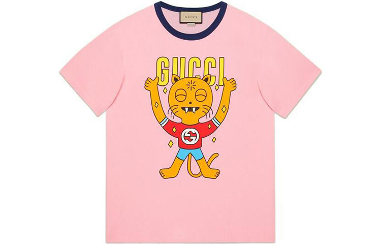 Gucci FW22 Pink Kitten Print Crew Neck T-Shirt 703439-XJEI3-5904