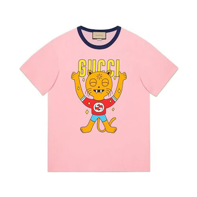 Gucci FW22 Pink Kitten Print Crew Neck T-Shirt 703439-XJEI3-5904