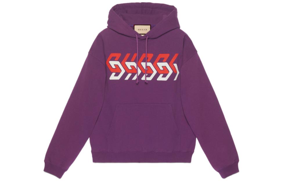 Gucci FW22 Purple Print Knit Cotton Drawstring Hoodie - 715911-XJEWS-5137
