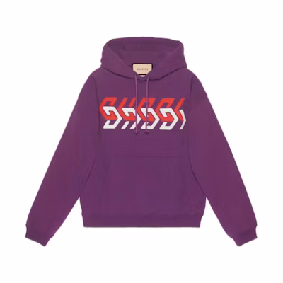 Gucci FW22 Purple Print Knit Cotton Drawstring Hoodie - 715911-XJEWS-5137