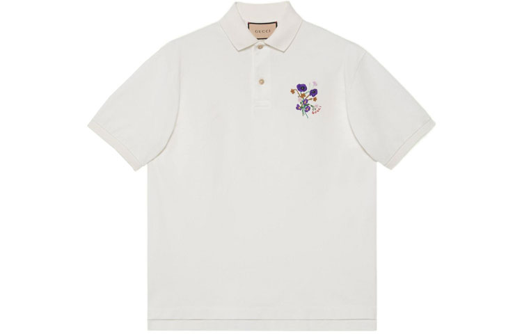 Gucci FW22 Qixi Collection Floral Embroidery Polo Shirt White 708682-XJERI-9791