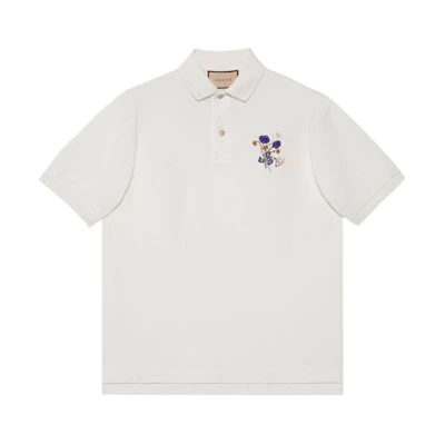 Gucci FW22 Qixi Collection Floral Embroidery Polo Shirt White 708682-XJERI-9791