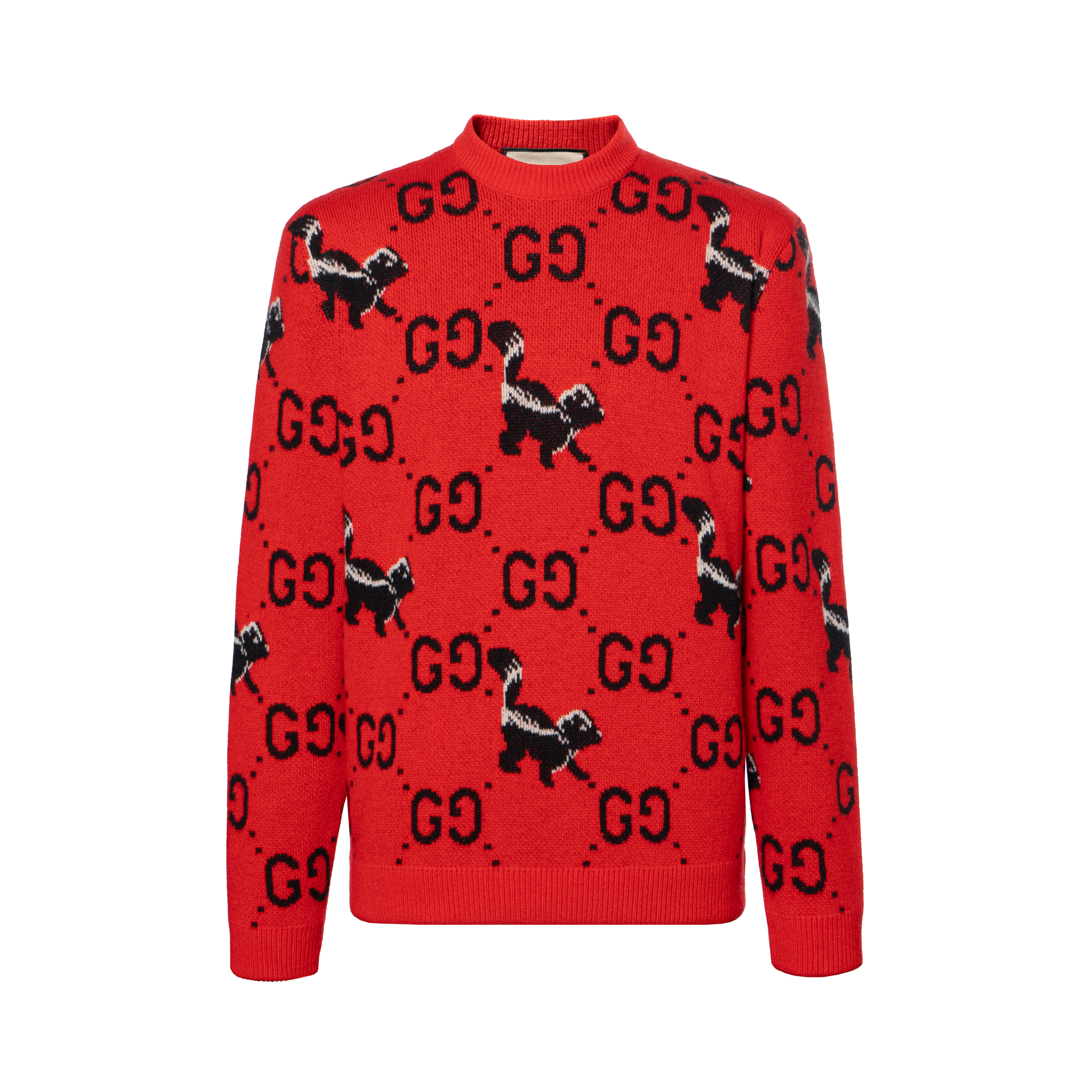 Gucci FW22 Red Crewneck Knit Sweater with Logo & Animal Motif 711576-XKCL2-6229