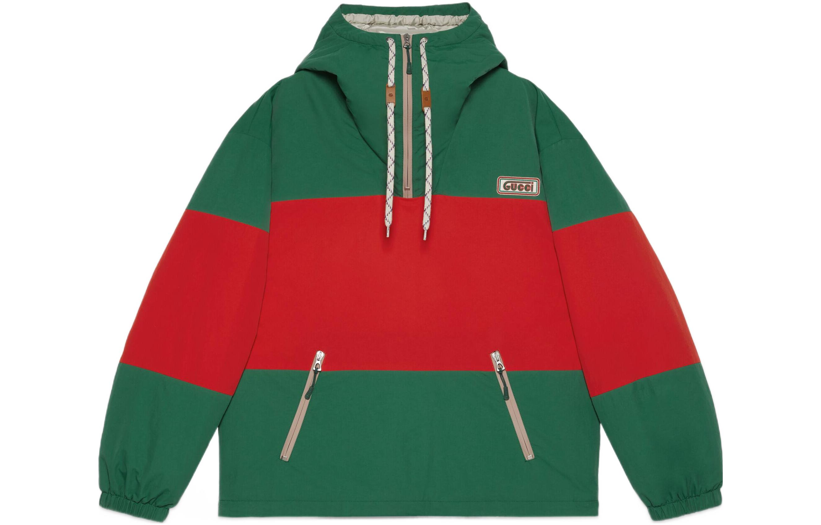 GUCCI FW22 Red Green  Half-Zip Hooded Jacket with Drawstring. 708131-Z8A56-3667