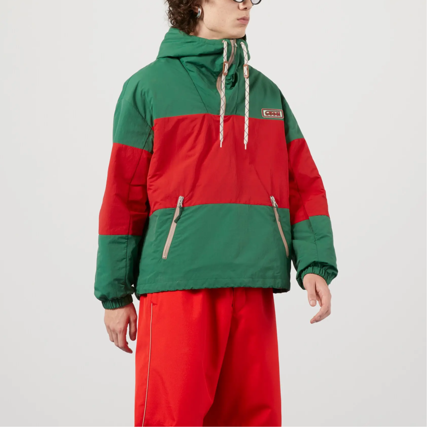 Lookbook GUCCI FW22 Red Green  Half-Zip Hooded Jacket with Drawstring. 708131-Z8A56-3667