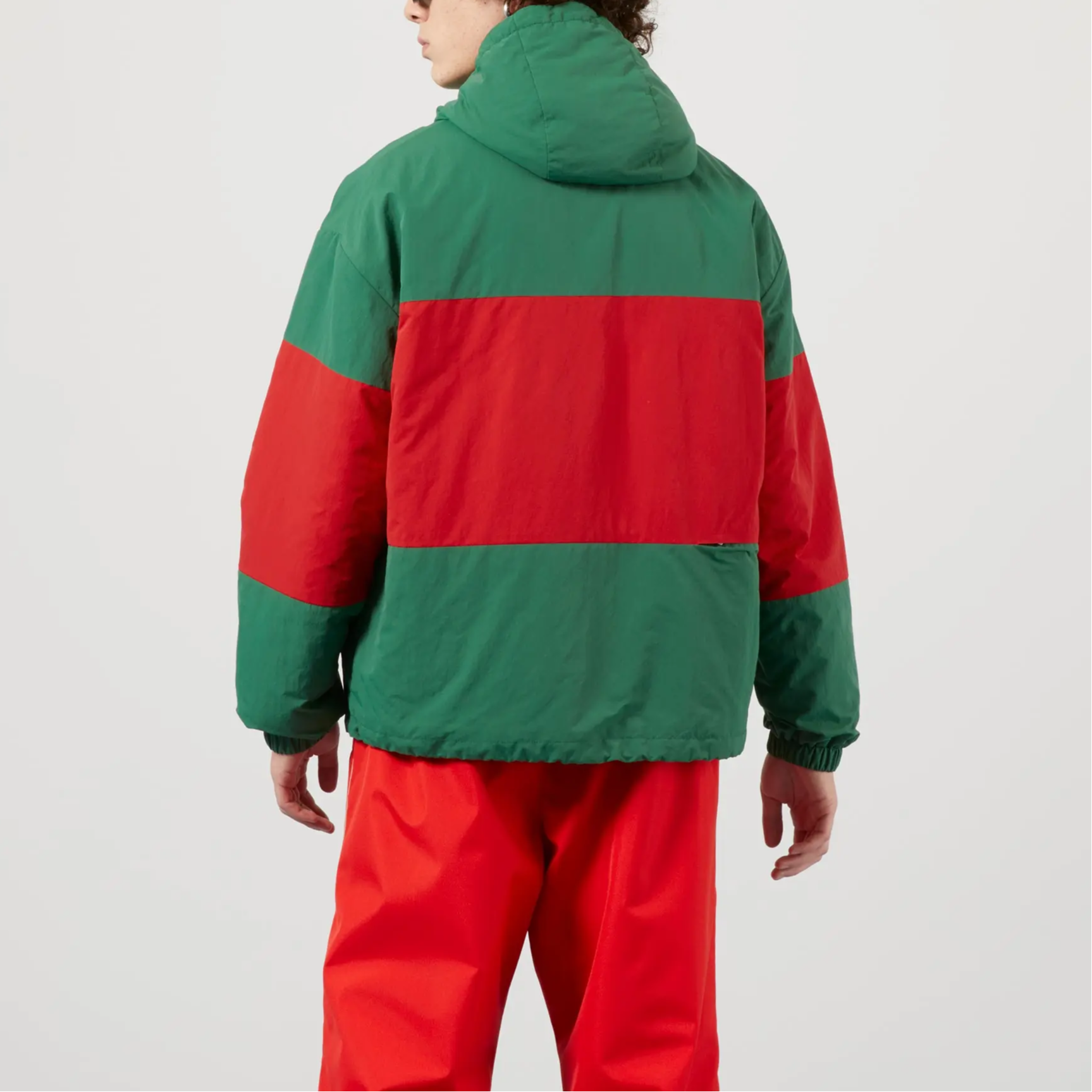 Shop GUCCI FW22 Red Green  Half-Zip Hooded Jacket with Drawstring. 708131-Z8A56-3667