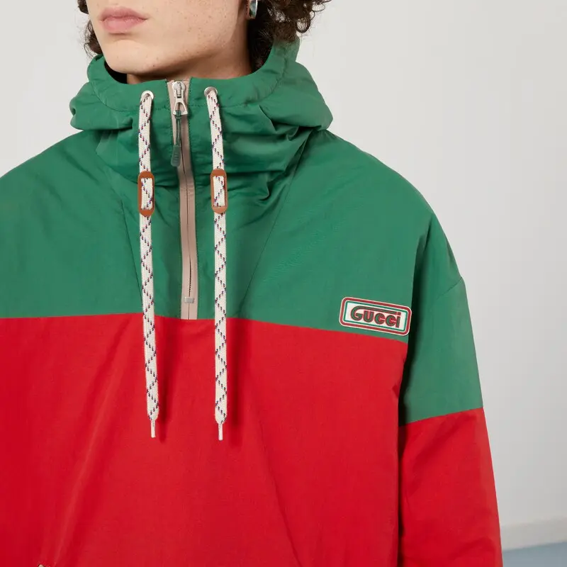 Purchase GUCCI FW22 Red Green  Half-Zip Hooded Jacket with Drawstring. 708131-Z8A56-3667