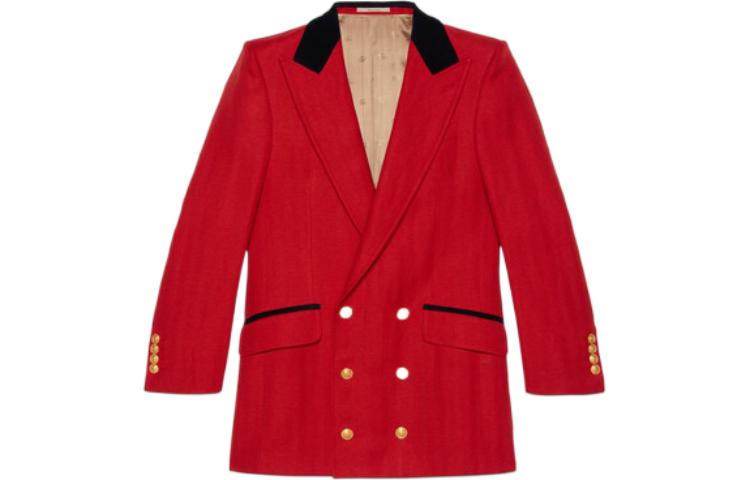 Gucci FW22 Red Herringbone Blazer Wool Linen Blend 705281-ZAFT8-6509